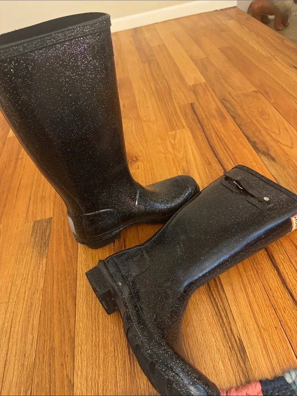 Hunter Kids Black Glitter Tall Rain Boots